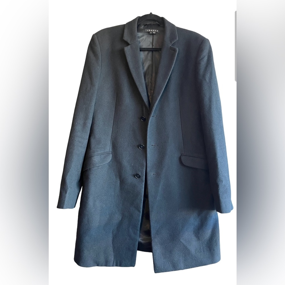 Theory Single-Breasted Black Coat in Wool And Angora Blend Melton Size Medium